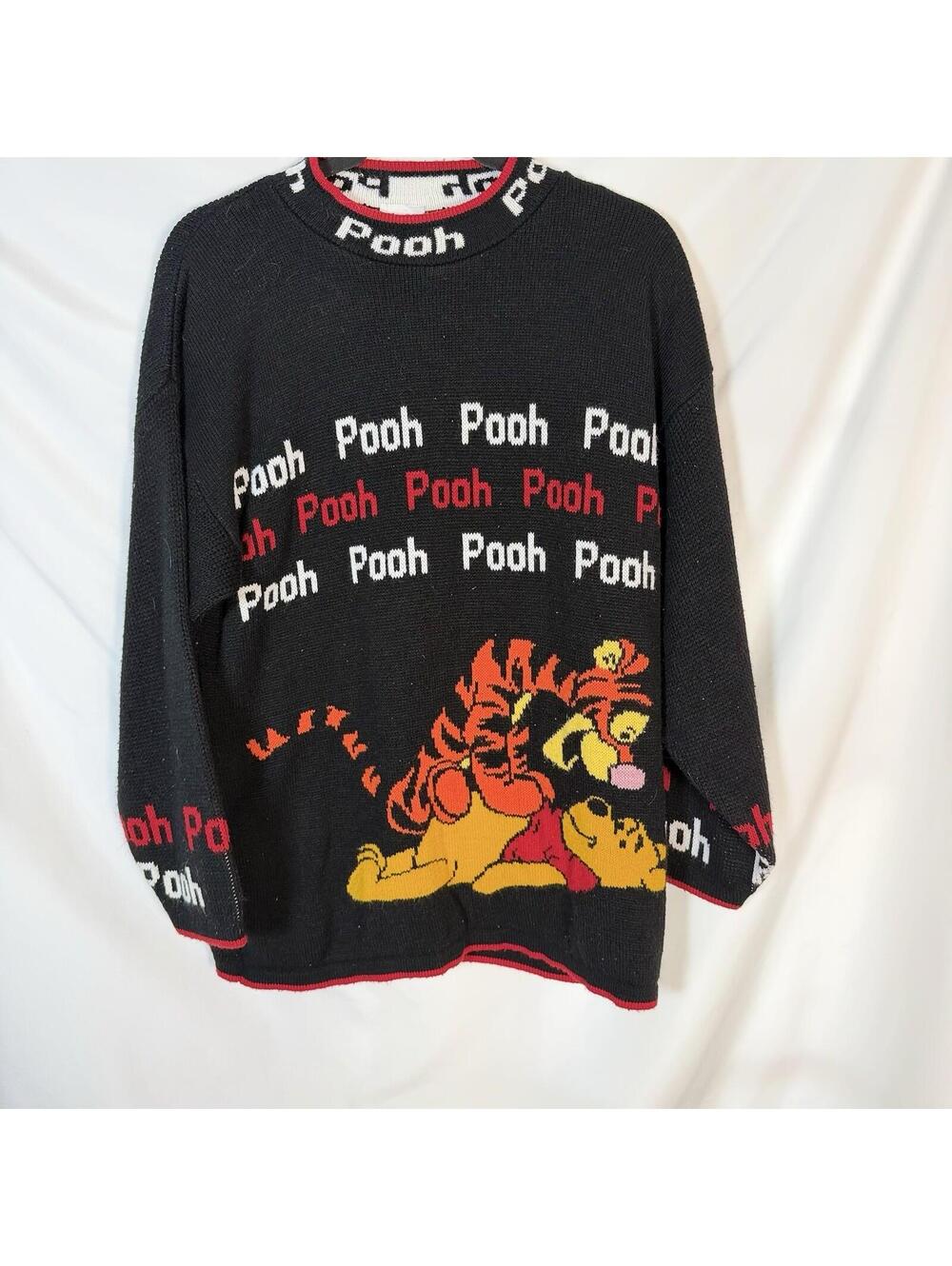 VTG Winnie the Pooh Sweater w/Tigger & "Pooh" '90s Retro Disney Black Red Large